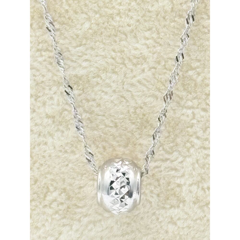 Solid 14K WG Twisted Rope 18" Chain Necklace with Diamond‑Cut Bead Pendant